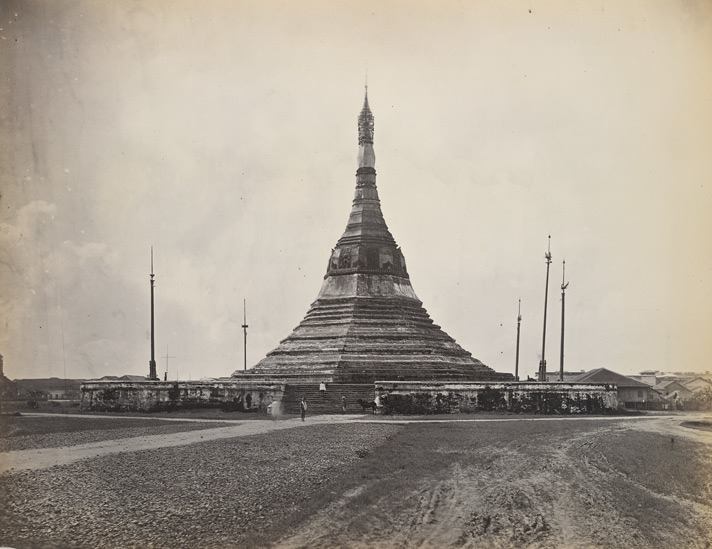 The Sule Pagoda in quieter times (c. 1860).