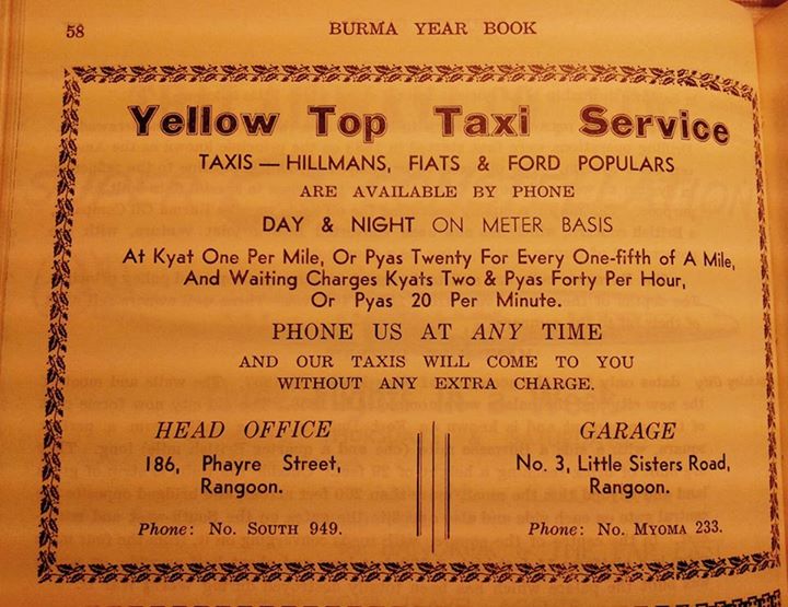 When Rangoon Had Proper Taxi Companies - 1957