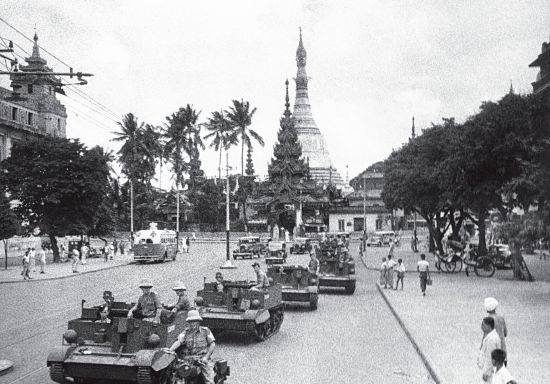 Bren Gun Carriers Patrol Downtown Rangoon