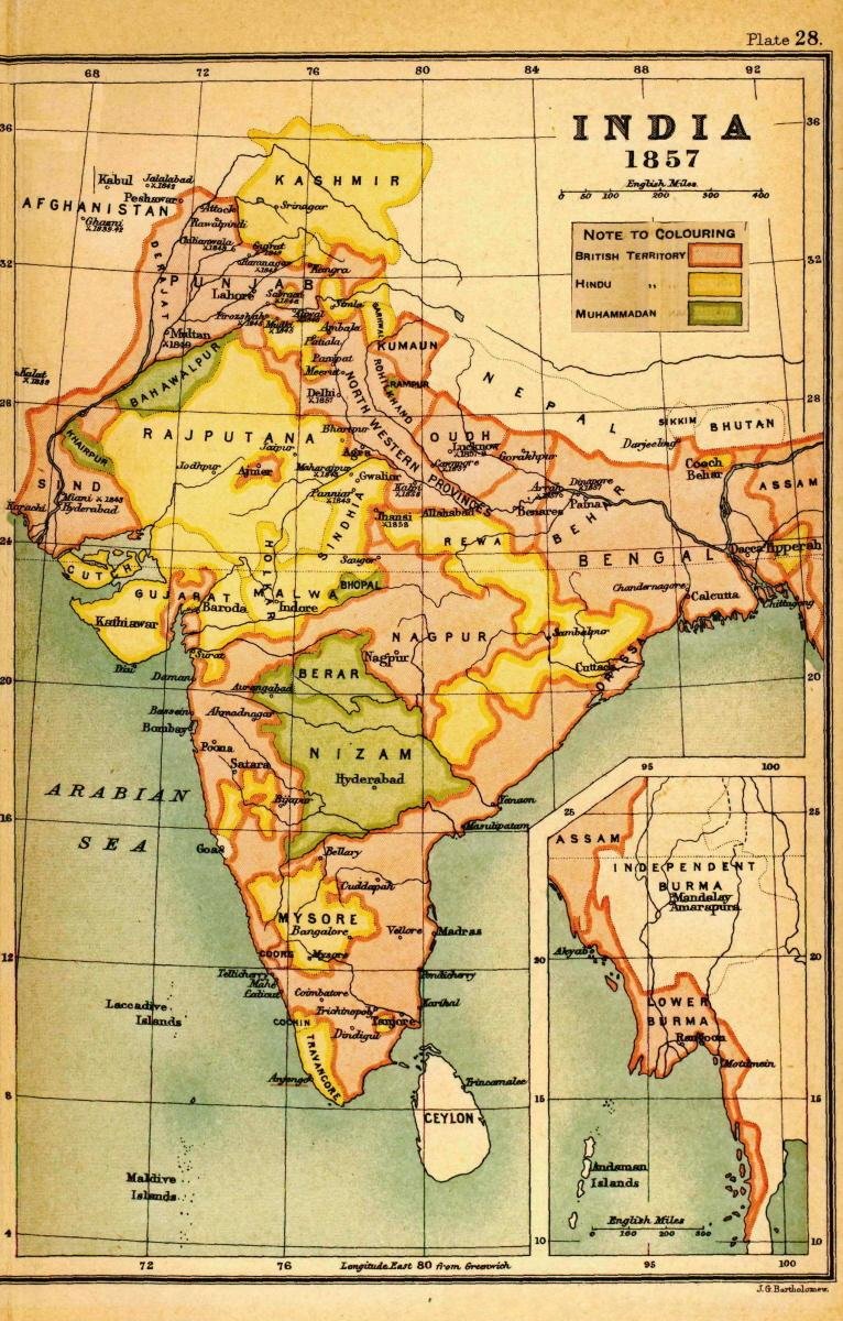 Map of India in 1857